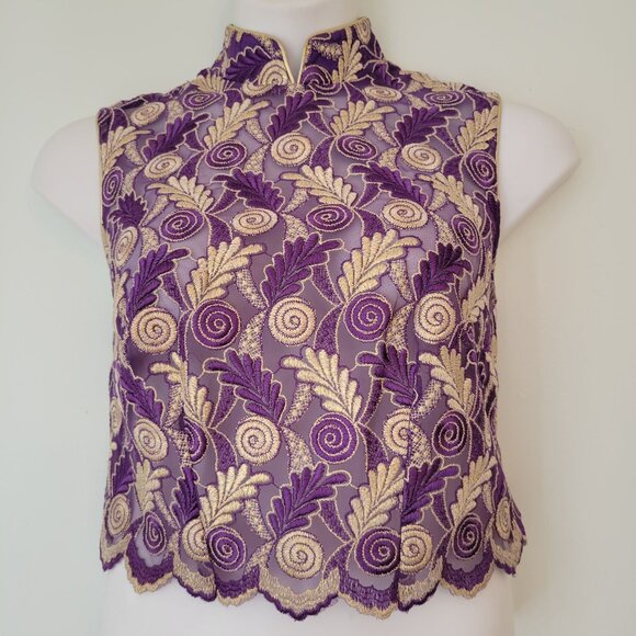 Hobby Horse Purple Gold Embroidered Sleeveless‎ Blouse XL Vest Show - Picture 1 of 6